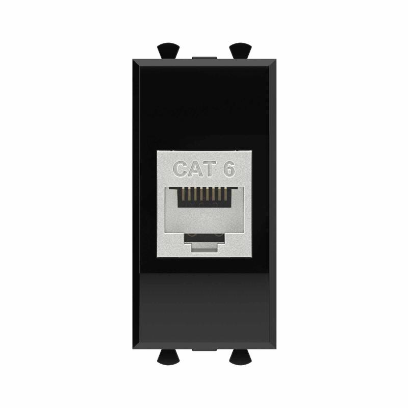 Компьютерная розетка RJ-45 без шторки модульная, кат.6 экранированная, "Avanti", "Черный квадрат", 1 модуль | 4402791 | DKC — миниатюра 1