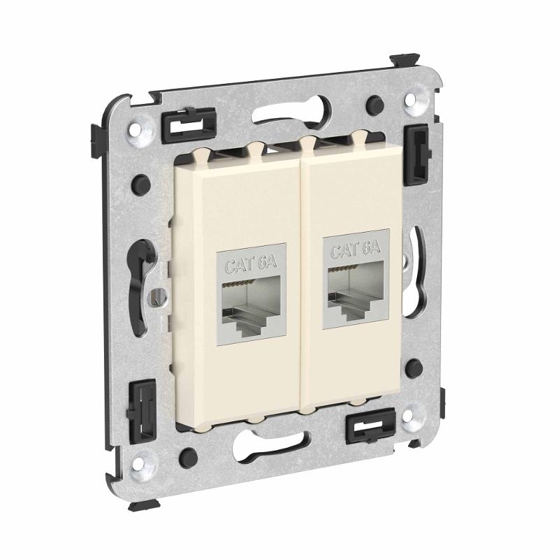 Компьютерная розетка RJ-45 без шторки в стену, кат.6А двойная экранированная, "Avanti", "Ванильная дымка" | 4405774 | DKC — миниатюра 2
