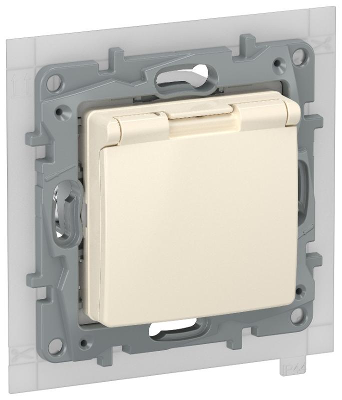 Etika Слоновая кость Розетка с заземлением со шторками с кр. 16А IP44  | 6723261 | IEK — IEK (ИЭК)