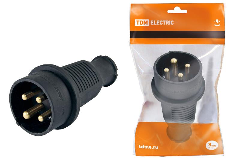 Вилка прямая каучук 3Р+РЕ 32А 380В IP44 | SQ0612-0006 | TDM — TDM ELECTRIC