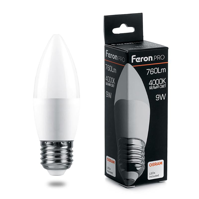 Лампа светодиодная .PRO LB-1309 Свеча E27 9W 4000K OSRAM LED | 38063 | Feron — Feron
