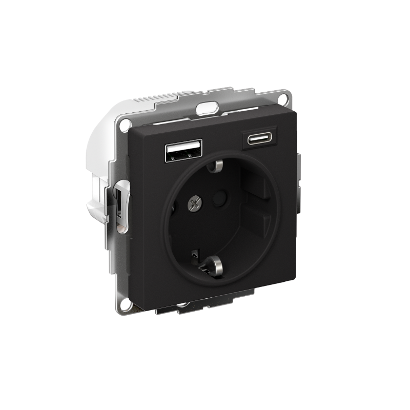 AtlasDesign Карбон Розетка 16А c 2 USB A+С механизм | ATN001032 | SE — Systeme Electric