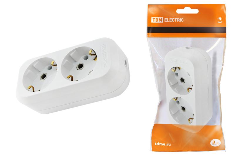 Колодка розеточная 2 гнезда 2П+З 16А 250В белая  | SQ1806-0015 | TDM — TDM ELECTRIC