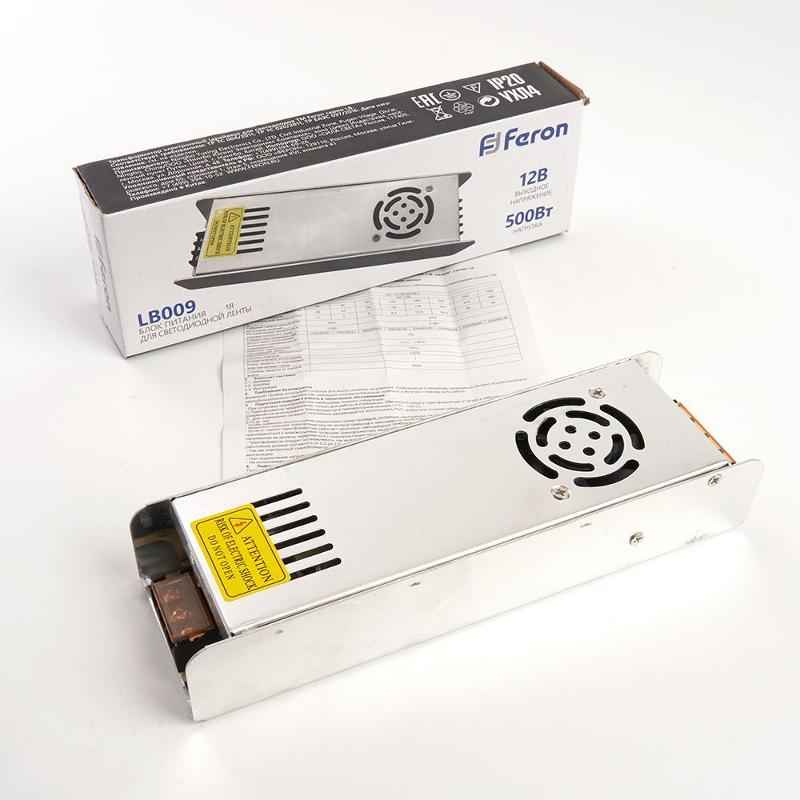 Трансформатор электронный для светодиодной ленты 500W 12V (драйвер), LB009 | 48009 | FERON — миниатюра 5