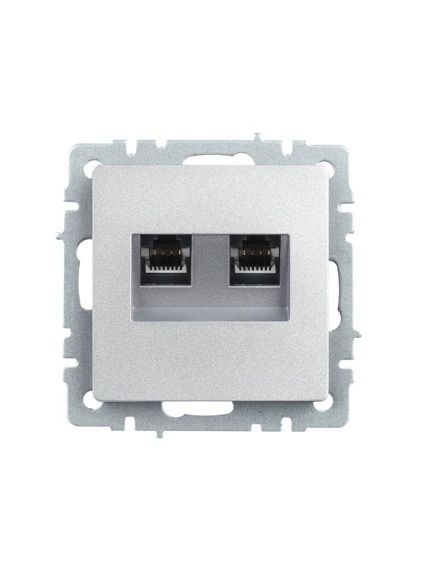 BRITE Розетка двойная RJ11+RJ45 кат.5E РК/Т12-БрА алюминий | BR-KT20-O-1-K47 | IEK — миниатюра 2