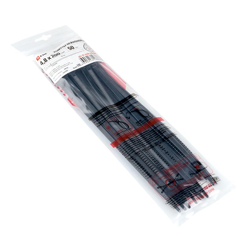 Хомут P6.6 стандартный (ч), 4.8x200 (50шт) FlexLock PROxima | plc-fl-ctsb-4.8x200-r | EKF — миниатюра 2