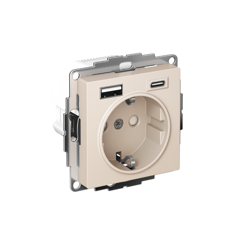 AtlasDesign Бежевый Розетка 16А c 2 USB A+C, 5В/2,4А/3,0А, 2х5В/1,5А, механизм | ATN000232 | SE — Systeme Electric