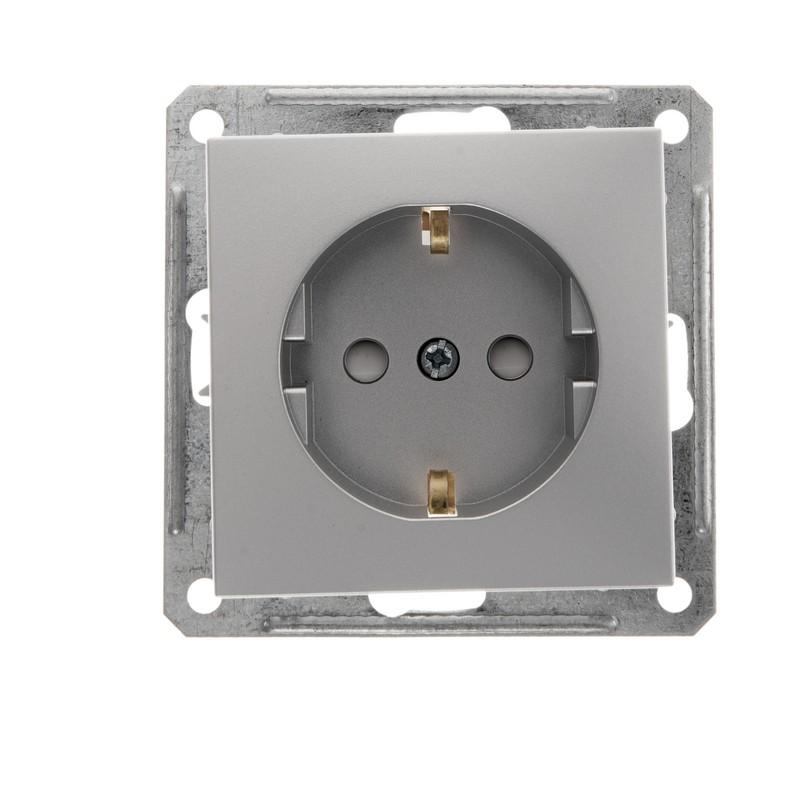 W59 Матовый хром Розетка с заземлением с защитными шторками | RS16-152-5-86 | SE — Systeme Electric