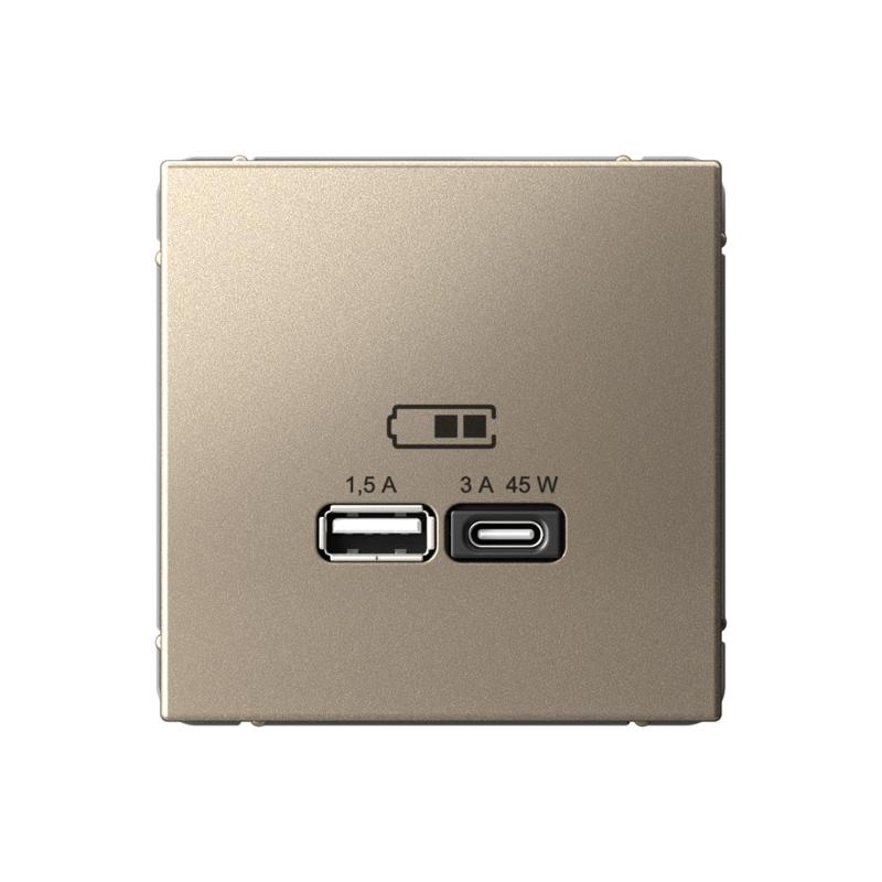 ArtGallery Шампань Розетка USB A + тип-C 45Вт высокоскор.заряд. QC, PD, механизм | GAL000529 | SE — Systeme Electric