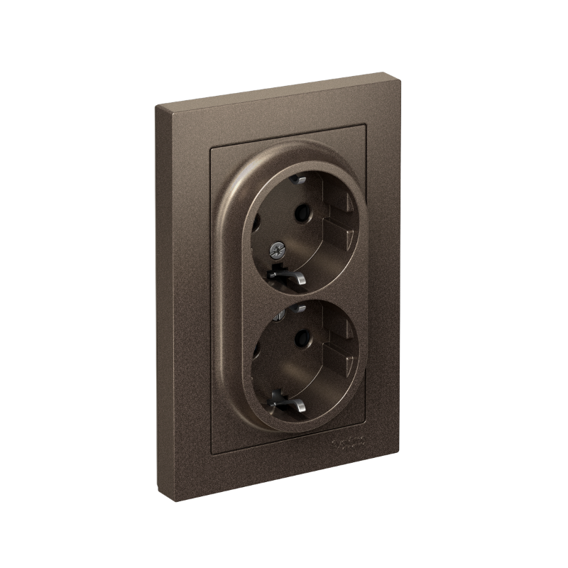 AtlasDesign Мокко Розетка 2-ая с заземлением, 16А, (в сборе с рамкой) | ATN000624 | SE — Systeme Electric
