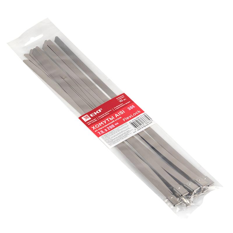 Хомут AISI 304 из нержавеющей стали, 7.9x290 (10 шт.) FlexLock PROxima | plc-fl-tss-304-7.9x290-r | EKF — миниатюра 2