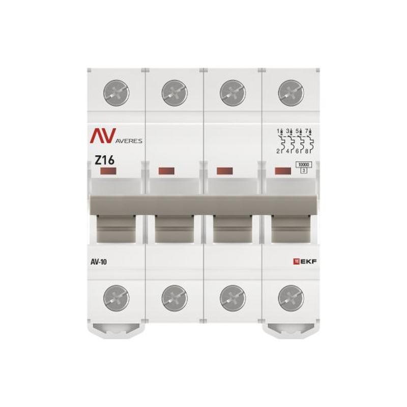 Выключатель автоматический AV-10 4P 16A (Z) 10kA AVERES | mcb10-4-16Z-av | EKF — миниатюра 4
