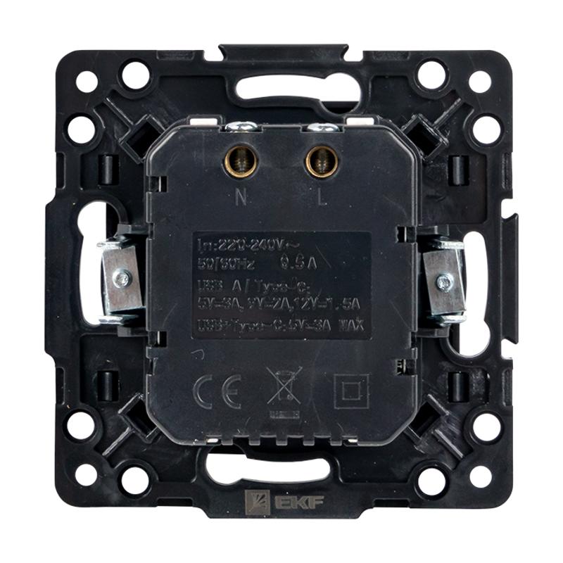 Стокгольм Механизм Розетки с 2USB type-A + type-C черный PROxima | EZR-2USB-type-C | EKF — миниатюра 5