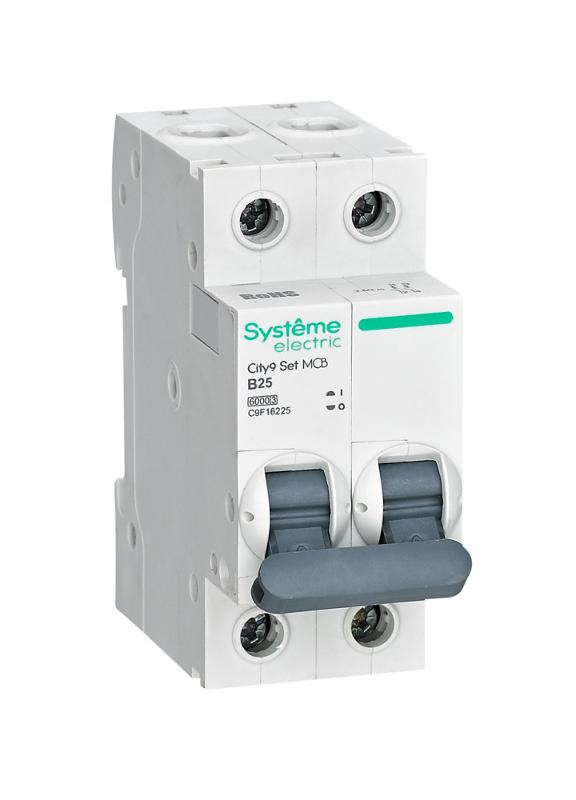 Выключатель автоматический двухполюсный 25A B 6kA City9 | C9F16225 |Systeme Electric — Systeme Electric
