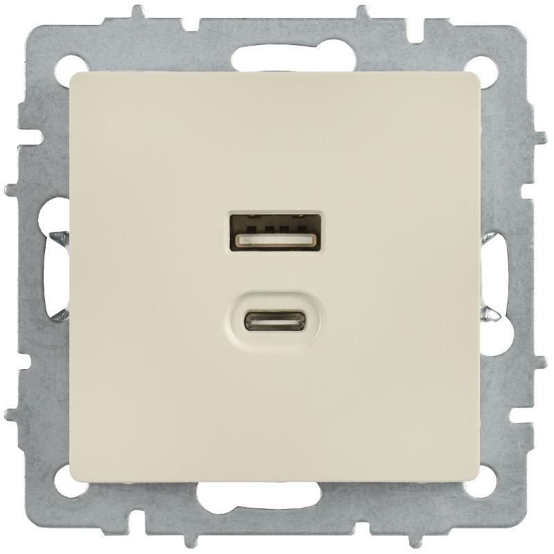 BRITE Роз. USB A+C 45Вт высокоск. зар. РЮ11-2-БрКр беж. | BR-U22-045-K10 | IEK — миниатюра 2