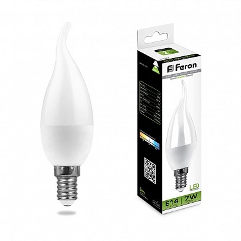 Лампа светодиодная LB-97 (7W) 230V E14 4000K свеча на ветру | 25761 | FERON — миниатюра 1