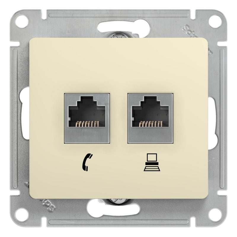 Glossa Бежевый Розетка 2-я RJ11+RJ45, кат.5E | GSL000285 | SE — миниатюра 1