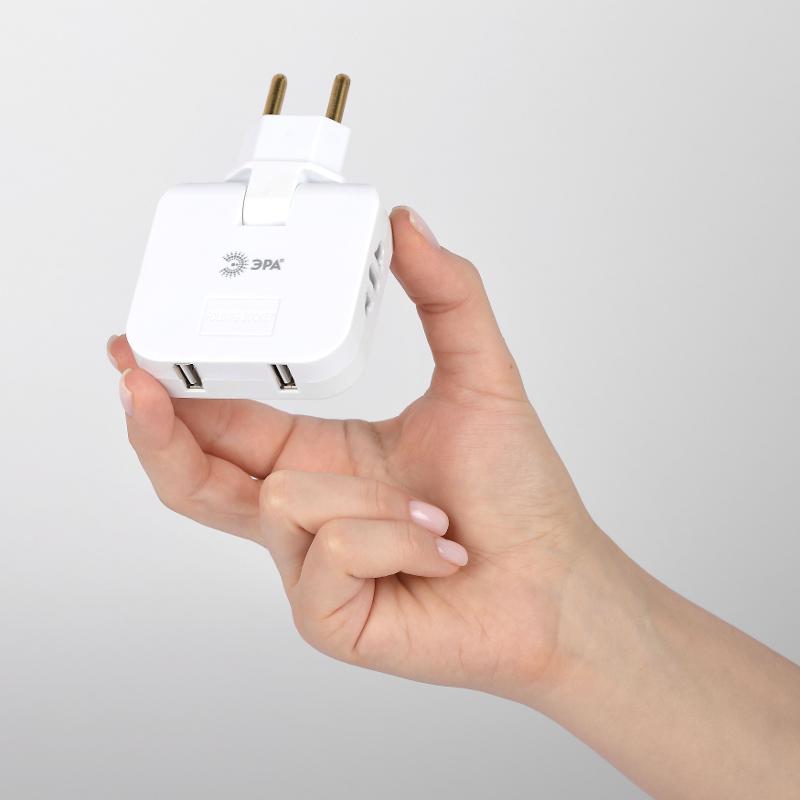 Разветвитель электрический ЭРА SPF-2-FL-USB поворотный на 2 розетки + 2USB 10А белый — миниатюра 6