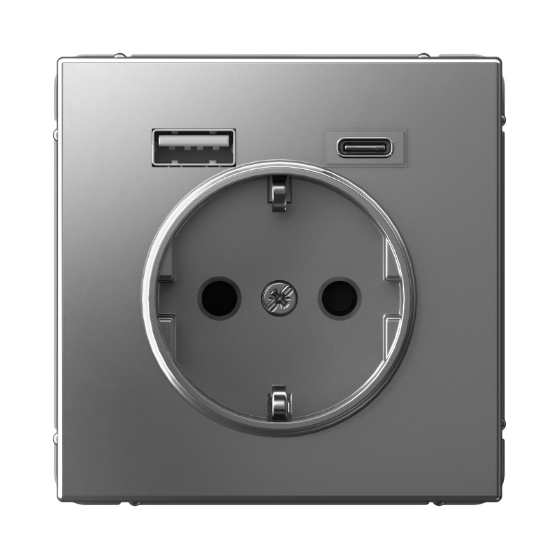 ArtGallery Сталь Розетка 16А с 2 USB A+C, 5В/2,4А/3,0А, 2х5В/1,5А, механизм | GAL000932 | SE — Systeme Electric