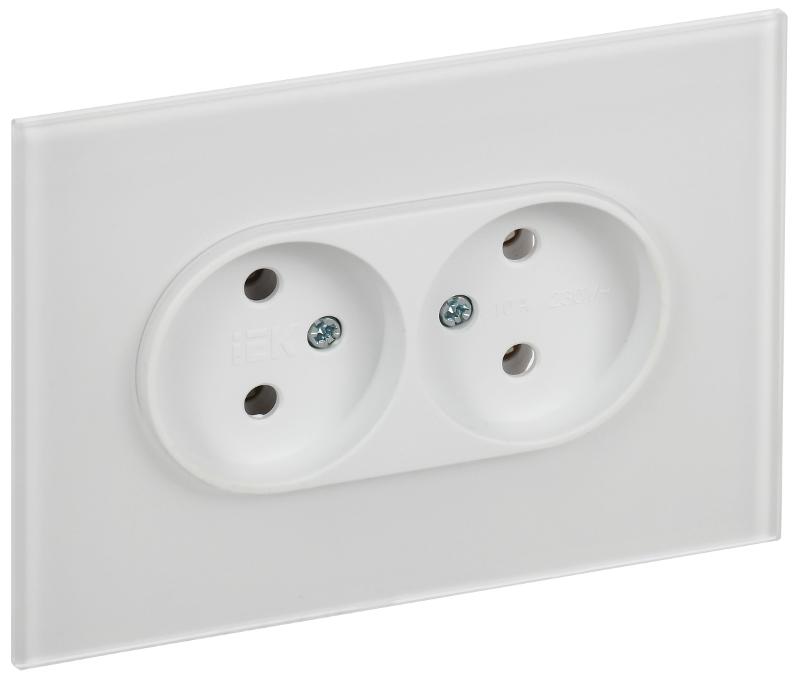 SKANDY Розетка 2-местная без з/к/ш стекло 10А SK-R03W арк. бел. | SK-R20-10-K01 | IEK — IEK (ИЭК)