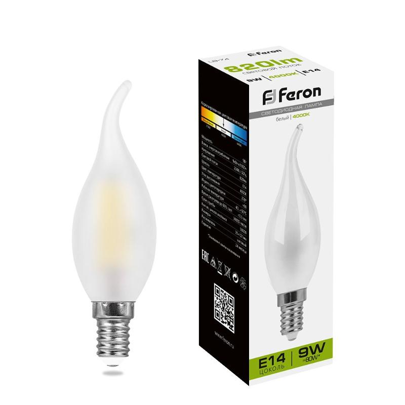 Лампа светодиодная LB-74 (9W) 230V E14 4000K филамент С35Т матовая | 25961 | FERON — миниатюра 1