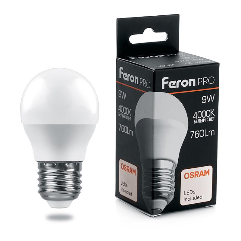 Лампа светодиодная .PRO LB-1409 Шарик E27 9W 4000K OSRAM LED | 38081 | Feron — фото 1 | Sento