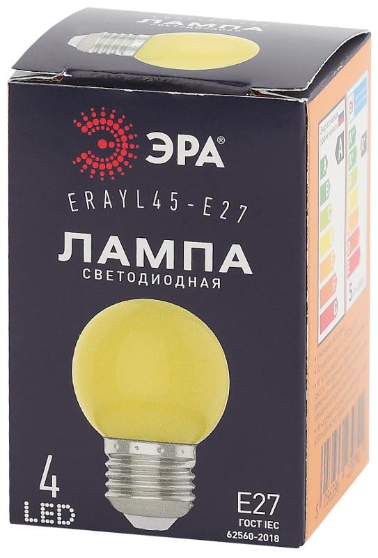 Лампы cветодиодные ERAYL45-E27 LED Р45-1W-E27 (диод. шар, желт., 4SMD, 1W, E27, для белт-лайт) (10/100/6000) | Б0049576 | ЭРА — миниатюра 2