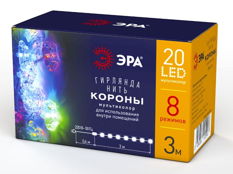 Гирлянда светодиодная  Нить Короны 3 м мультиколор, 220V,   ENIN-3K ,  IP20 (36/864) | Б0041898 | ЭРА — миниатюра 1