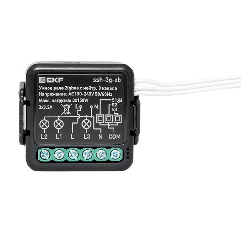 Умное реле в подрозетник 3-канальное с нейтралью Zigbee EKF Connect Select | ssh-3g-zb | EKF — миниатюра 2