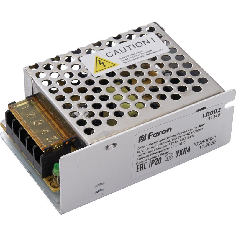 Трансформатор электронный для светодиодной ленты LB002  30W 12V 86*60*34мм (драйвер) | 41349 | Feron — фото 1 | Sento