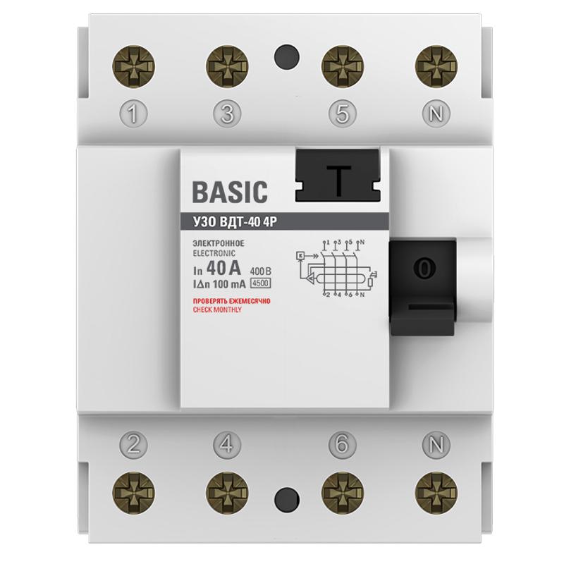 Выключатель дифференциальный (УЗО) ВД-40 4P 40А/100мА (электронное) Basic|elcb-4-40-100e-sim|EKF — миниатюра 2