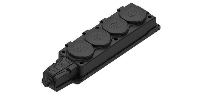 Колодка 4 гнезда 2К+З каучуковая 16А/250В IP44 Чёрная MultiSet | MST4104BK | SE — Systeme Electric