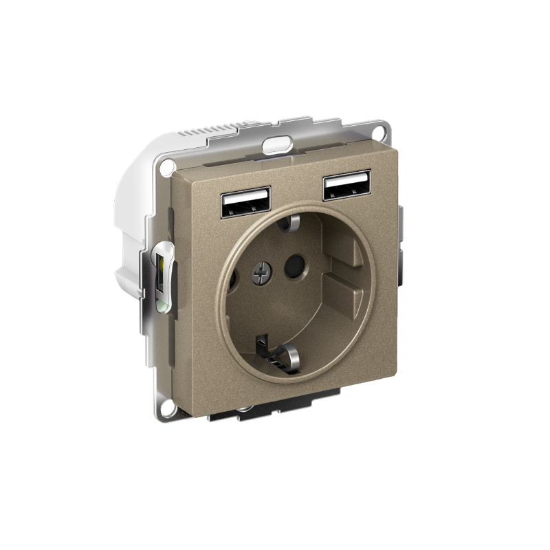 AtlasDesign Шампань Розетка 16А c 2 USB A+A, 5В/2,4А, 2х5В/1,2А, механизм | ATN000530 | SE — Systeme Electric