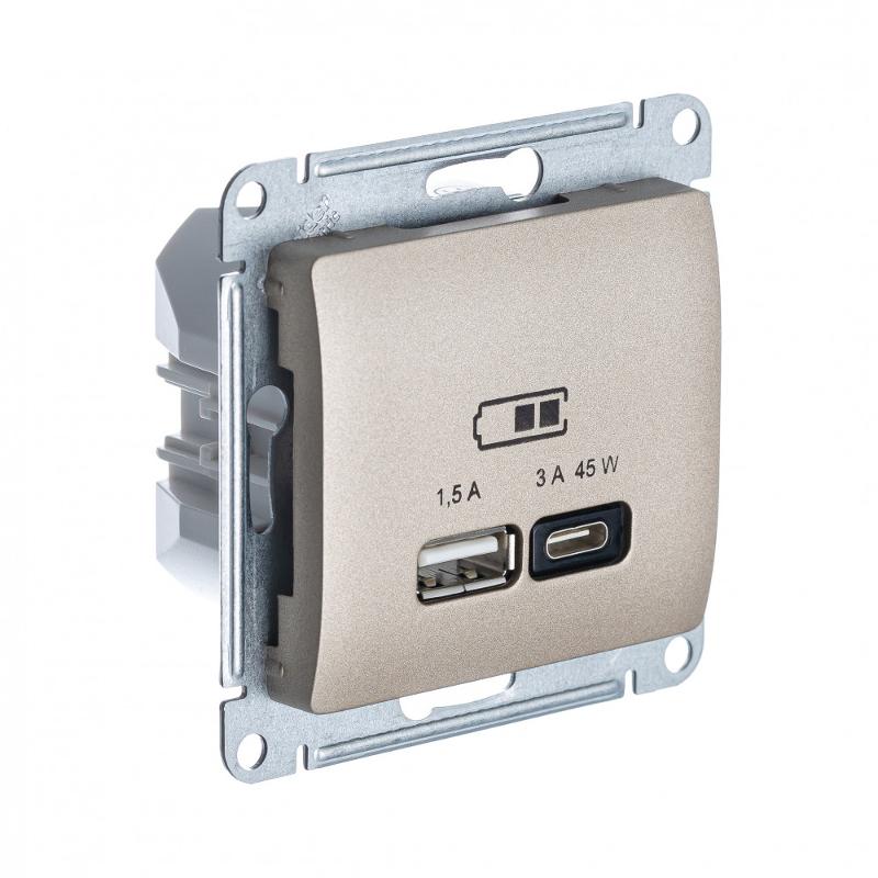 Glossa Титан USB Розетка A + тип-C 45W высокоскор.заряд. QC PD | GSL000429 | SE — Systeme Electric