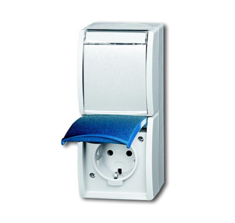 Розетка SCHUKO 16А 250В IP44, двойная вертикальная, для открытого монтажа, серия ocean, цвет серый/сине-зелёный | 2084-0-0702  | 2CKA002084A0702 | ABB — ABB