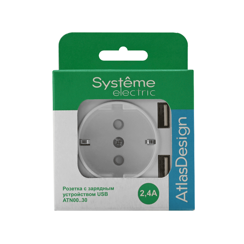 AtlasDesign Белый Розетка 16А с 2 USB A+A, 5В/2,4А, 2х5В/1,2А, механизм | ATN000130 | SE — миниатюра 7