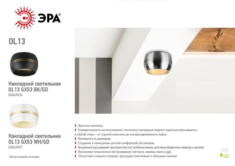Светильник накладной подсветка OL13 GX53 BK/GD под лампу Gx53, алюминий, цвет черный/золото (40/1440) | Б0049036 | ЭРА — миниатюра 4