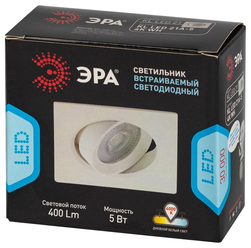 Светильник светодиодный встраиваемый KL LED 21A-5 4K WH LED квадратный поворотн. LED SMD 5W 4000K белый | Б0037035 | ЭРА — миниатюра 2