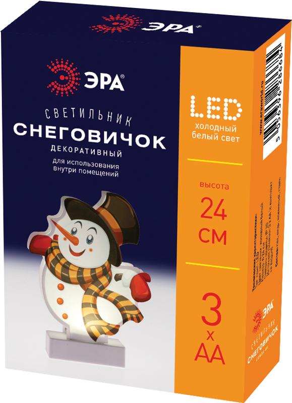 Новогодний декоративный светильник Снеговичок  EGNDS-08  холодный белый диодов , h 24 см, 3*АА, IP20 | Б0051932 | ЭРА — миниатюра 2