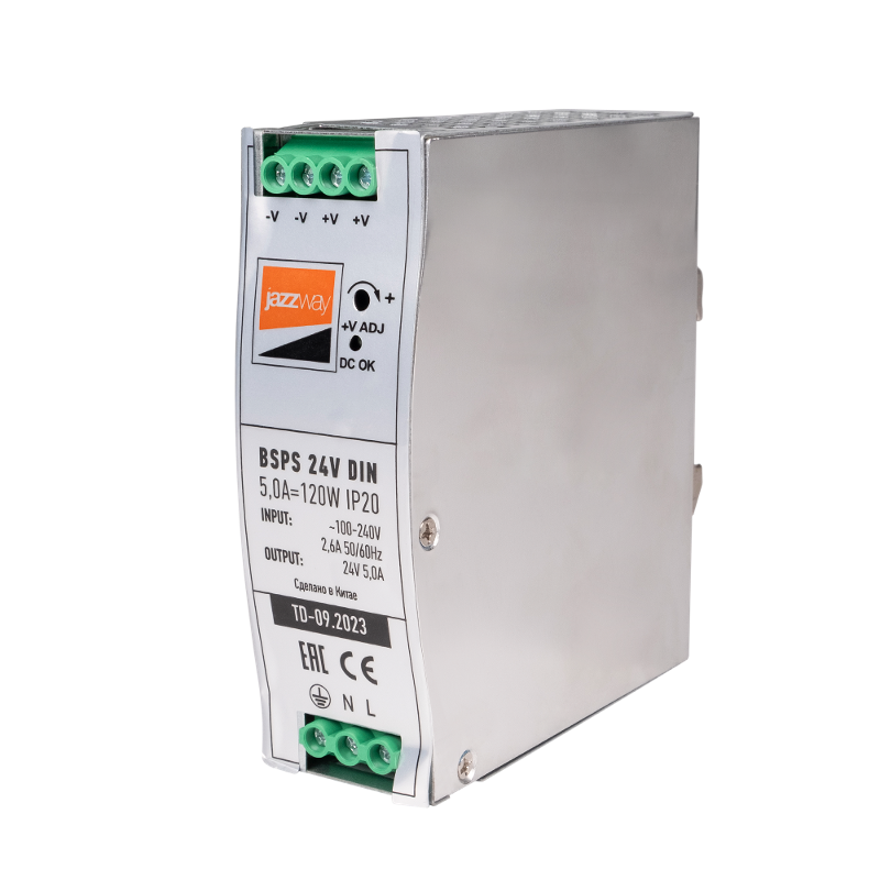 Драйвер для светодиодной ленты BSPS DIN 24V 5.0A=120w IP20 AL 3г.гар  на DIN-рейку | .5050020 | Jazzway — Jazzway