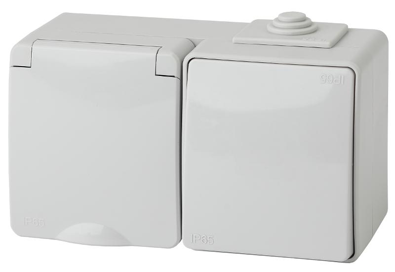 Блок розетка+выключатель горизонтальный IP65, 16A(10AX)-250В, ОУ, 11-7601-03 Эра Эксперт, Серый | Б0035993 | ЭРА — фото 1 | Sento
