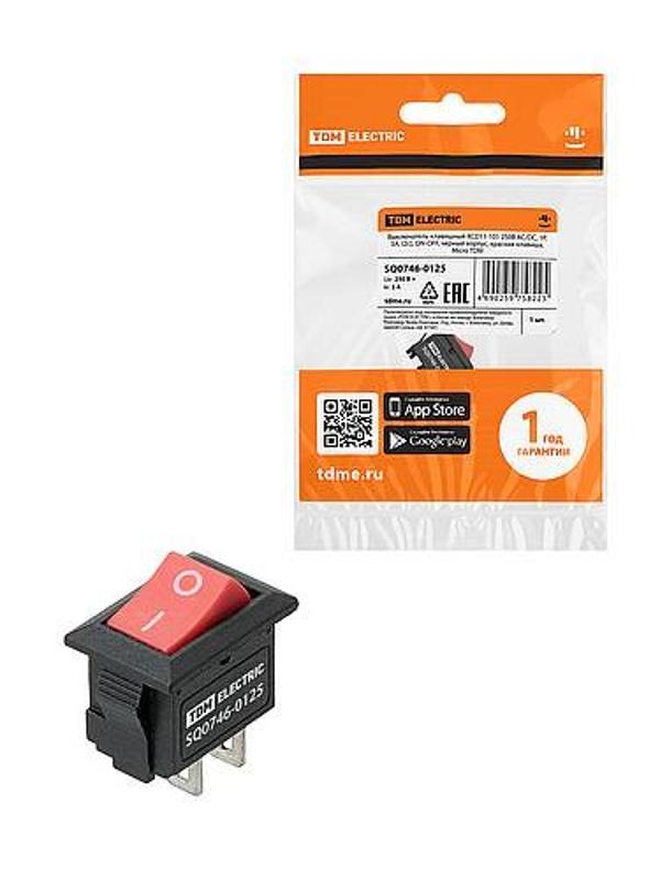 KCD11-101 250В AC/DC, 1P, 3А, (2с), ON-OFF, черный корпус, красная клавиша, Micro | SQ0746-0125 | TDM — TDM ELECTRIC