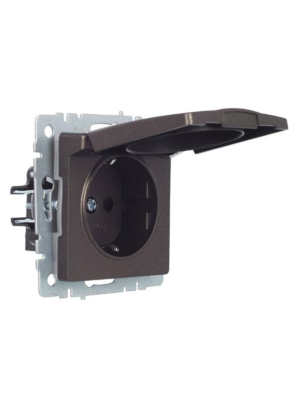 BRITE Розетка с заземлением со шторками с кр. 16А IP44 РСбш10-3-44-БрТБ темная бронза | BR-R16-16-44-K45 | IEK — миниатюра 2