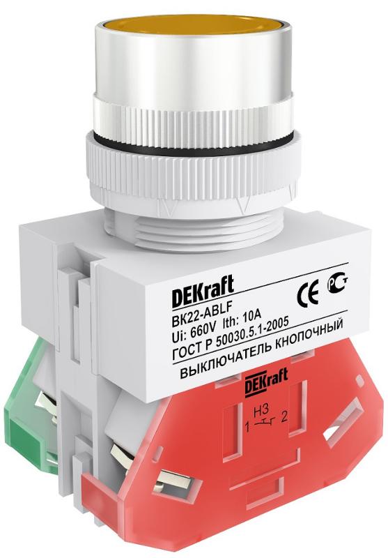 Выкл. кноп. ABLF 22 мм Цвет:ЖЕЛТЫЙ 220В ВK-22  | 25015DEK | DEKraft — DEKraft