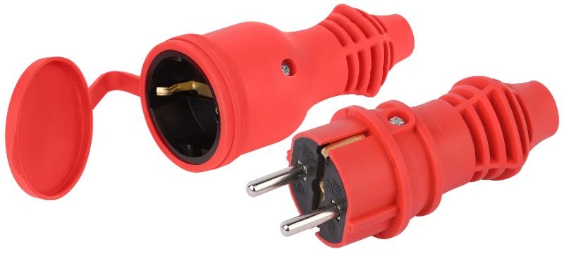 Набор вилка+розетка ЭРА VX13-R-IP44 + RX11-R-IP44 каучуковые c заземлением 16А IP44 прямые красные | Б0072627 | ЭРА — ЭРА (Энергия света)