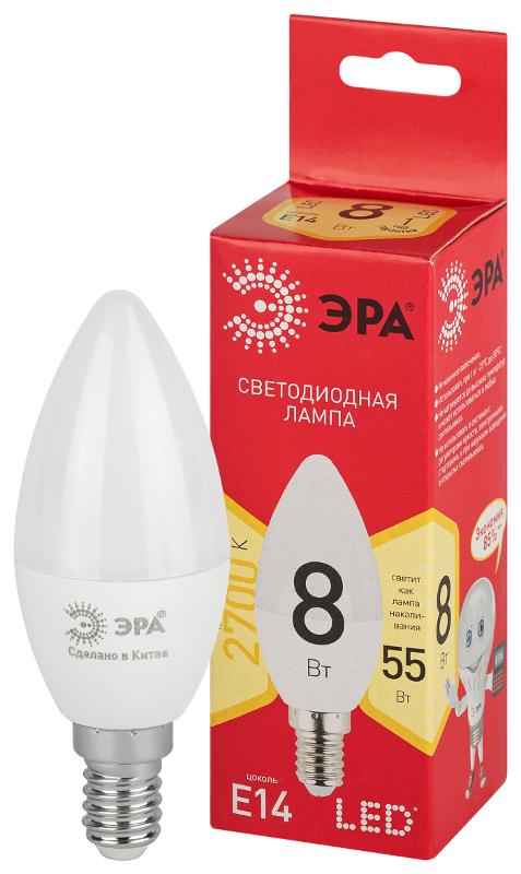 Лампа светодиодная LED B35-8W-827-E14 R (диод, свеча, 8Вт, тепл, E14) | Б0050694 | ЭРА — миниатюра 1