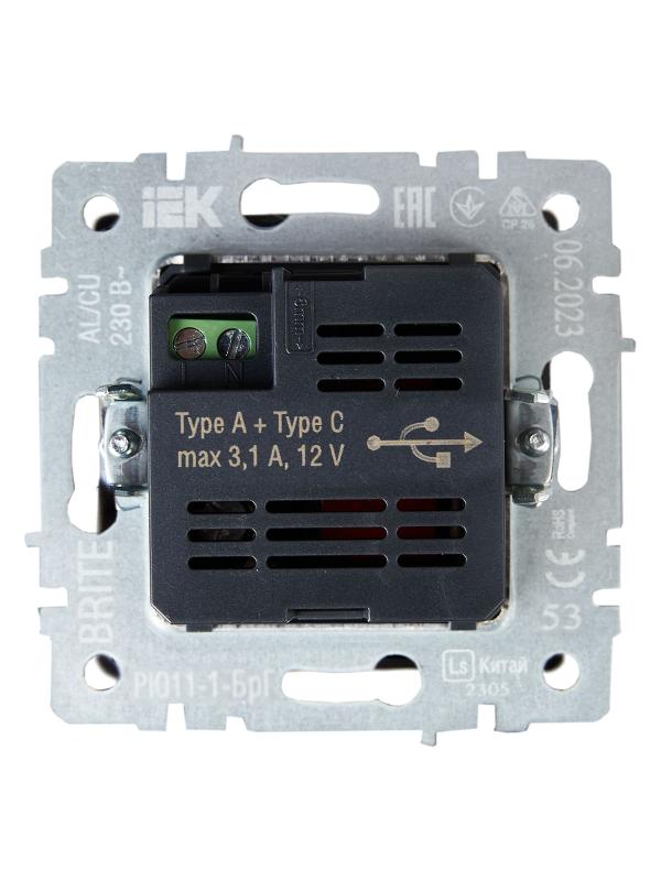 BRITE Розетка USB A+C 18Вт РЮ11-1-БрГ графит | BR-U22-018-K53 | IEK — миниатюра 4