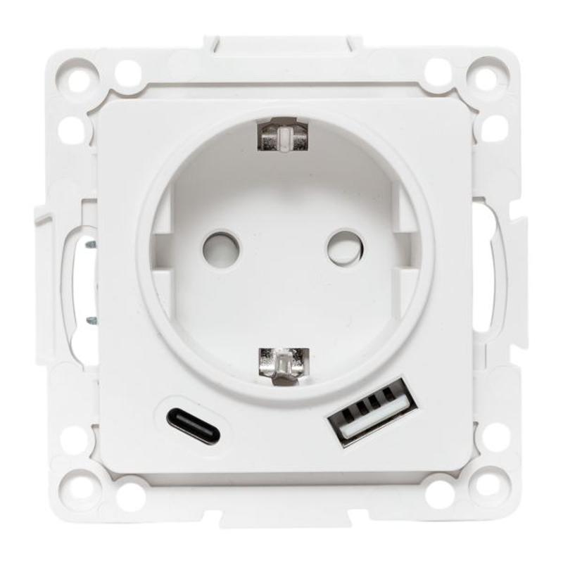 Стокгольм Механизм Розетки 1-местной с/з, USB A+C 16А винтовые клеммы белый с защ. штор. | EYR16-2USB-typeA-typeC | EKF — миниатюра 7