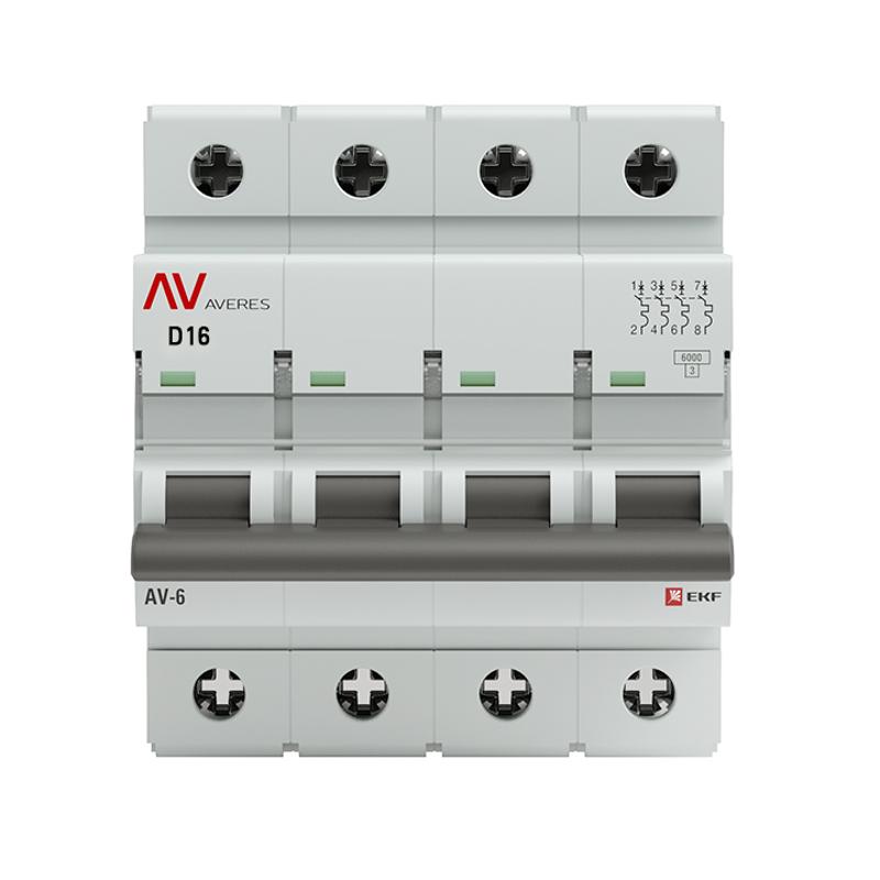 Выключатель автоматический четырехполюсный AV-6 16А D 6кА AVERES | mcb6-4-16D-av | EKF — миниатюра 2