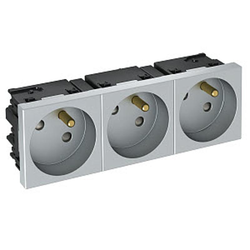 Розетка тройная 33° Modul45connect, франц. стандарт, 250 В, 16A (серебристый) (STD-F3C AL3) | 6120702 | OBO Bettermann — миниатюра 2